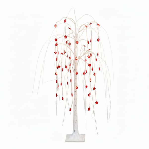 4 ft. Pre-Lit Artificial Valentine's Day Willow Tree with 48 Heart Shaped LED Lights