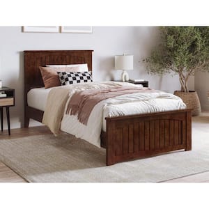 Naples Walnut Brown Solid Wood Frame Twin XL Low Profile Platform Bed with Matching Footboard