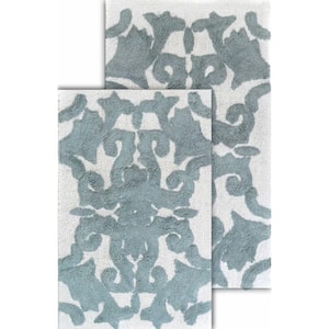 Iron Gate White and Grey 20 in. x 32 in. and 23 in. x 39 in. 2-Piece Bath Rug Set