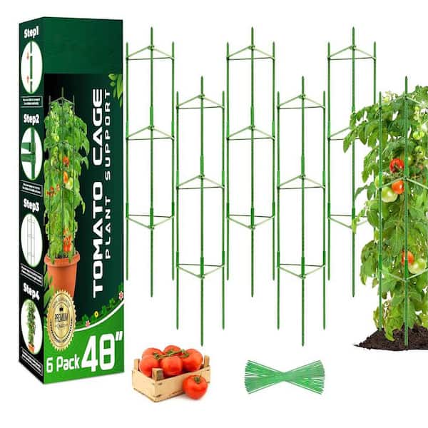 6-Pack 48 in. Green PP Plant Support Stakes with Ties for Climbing Vegetables and Flowers