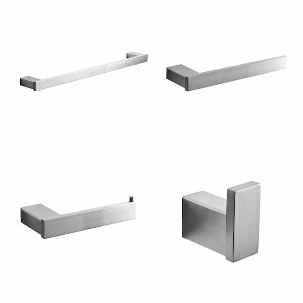 Brushed 4-Piece Bathroom Hardware Set Premium Stainless Steel Bath Towel  Bar Sets Wall Mounted Square Bathroom Accessories Kit, 23.6 Inch Brushed  Nickel 