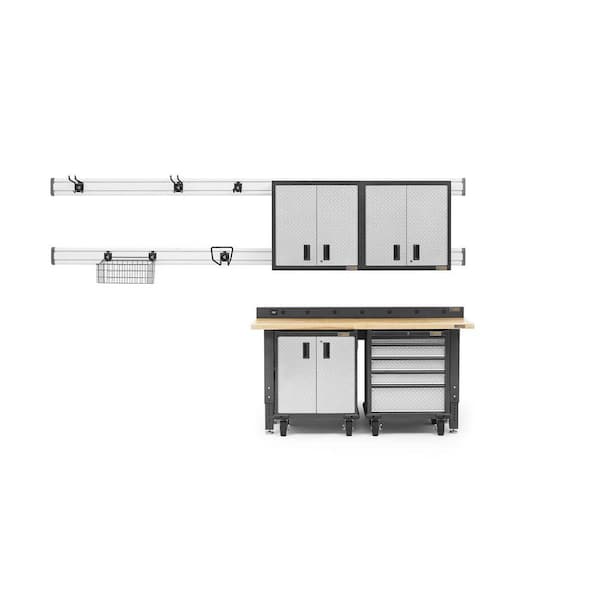 Gladiator Premier Series 90 in. H x 72 in. W x 25 in. D Steel Garage Cabinet and Wall Storage System in Silver Tread (13-Piece)