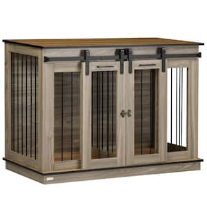 Modern Dog Crate End Table with Divider Panel, Dog Crate Furniture for Large Dog, Oak
