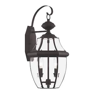 Aston 20.25 in. 2-Light Bronze Outdoor Hardwired Wall Lantern Sconce with No Bulbs Included