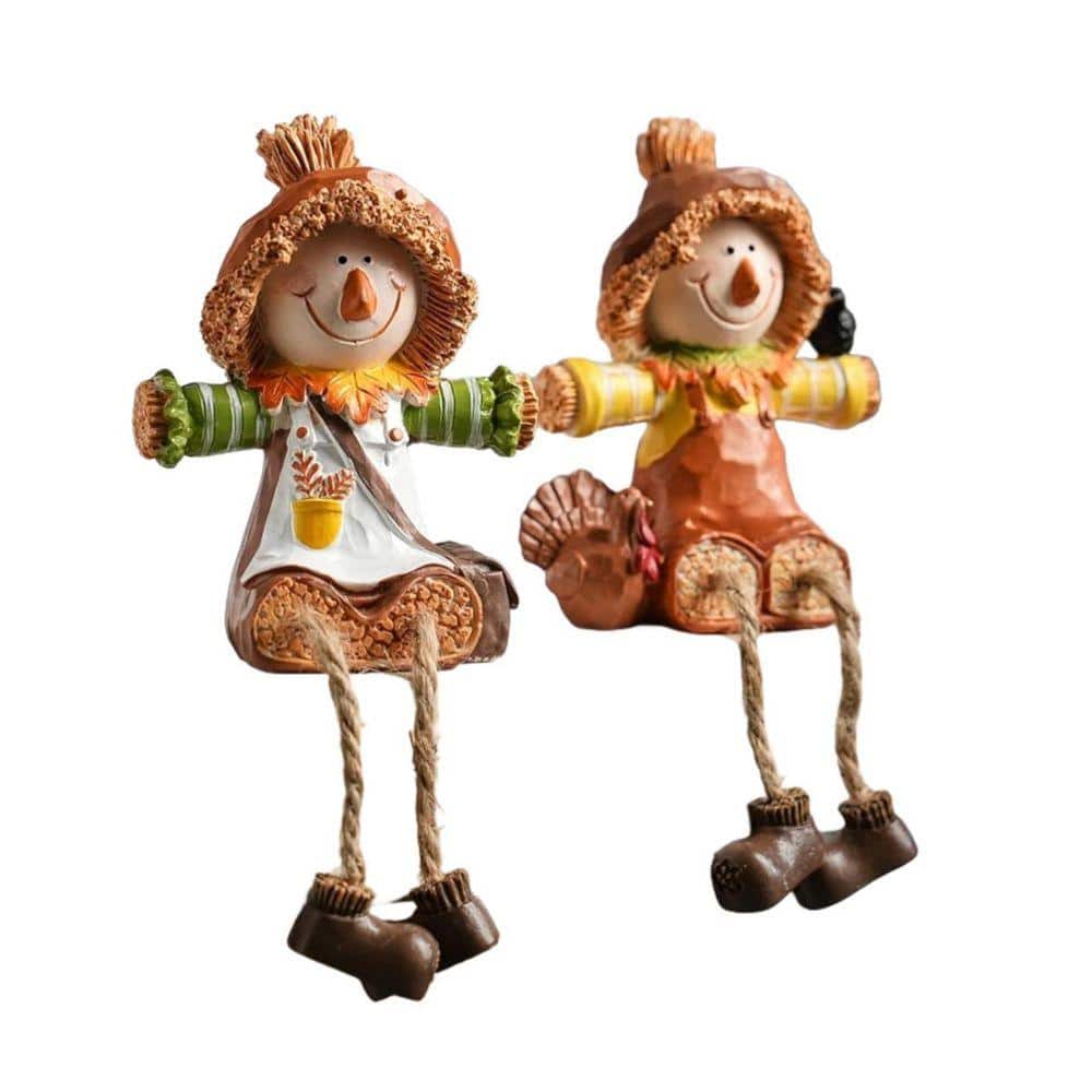 2 pack Scarecrow Fall Decor: Resin Harvest Figurines with Dangling