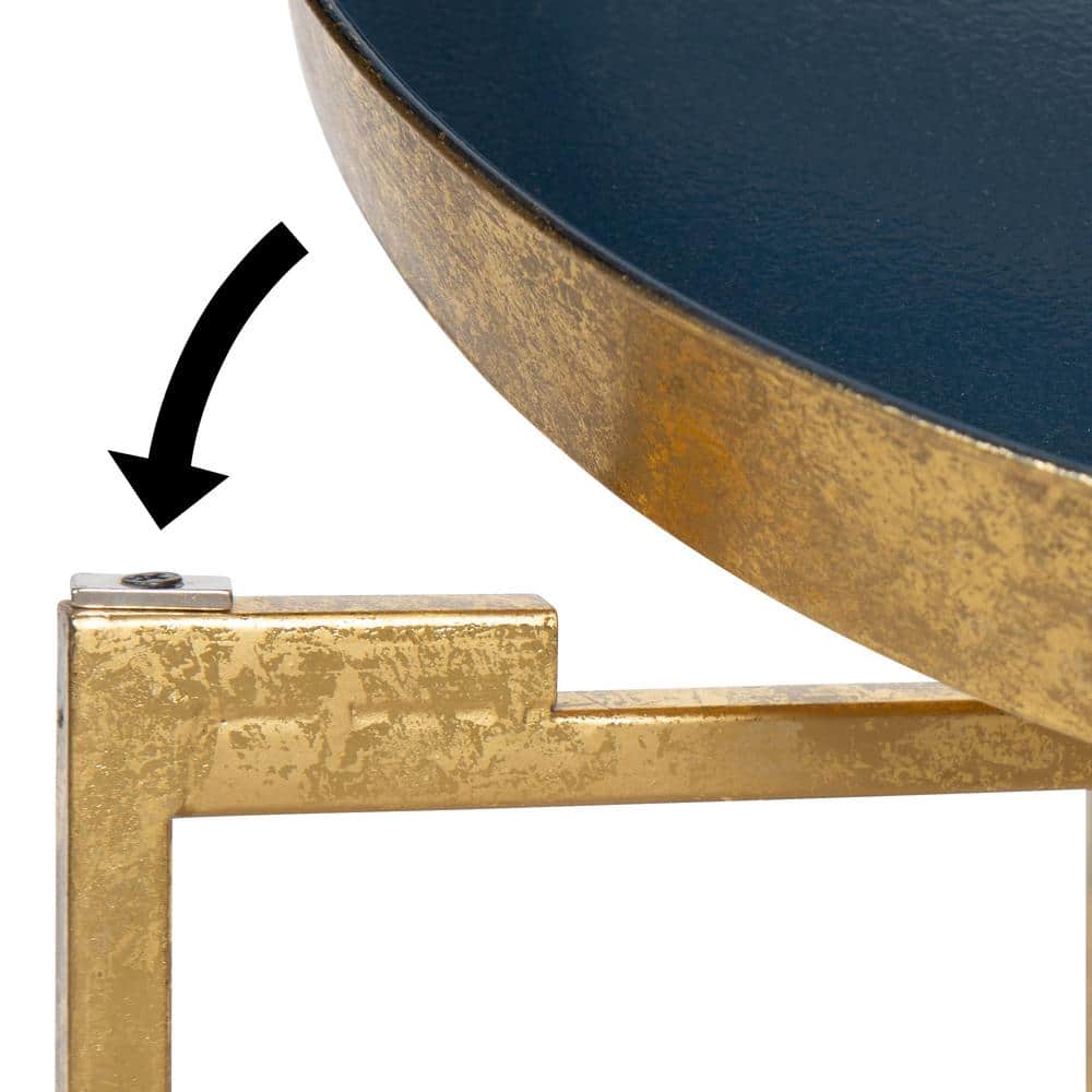 Celia 21'' Gold and Navy Blue Round Metal End Table with Magnetic Top
