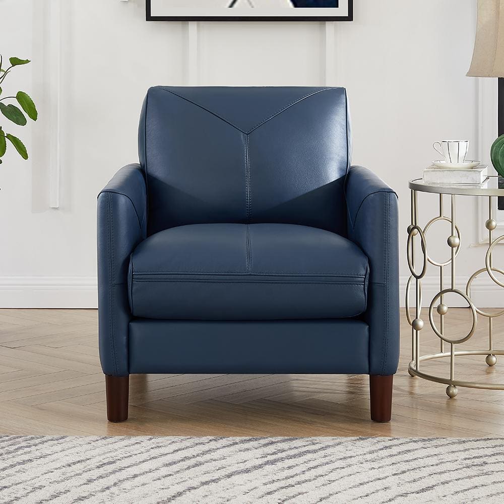 Yorkdale Navy Blue Top Grain Leather Arm Chair with Removable Cushion