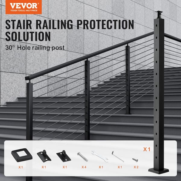 VEVOR Cable Railing Post 42 in. L x 1 in. W x 2 in. H Steel 30° Angled Hole Stair Railing Post Cable Rail Post (1-Pack )