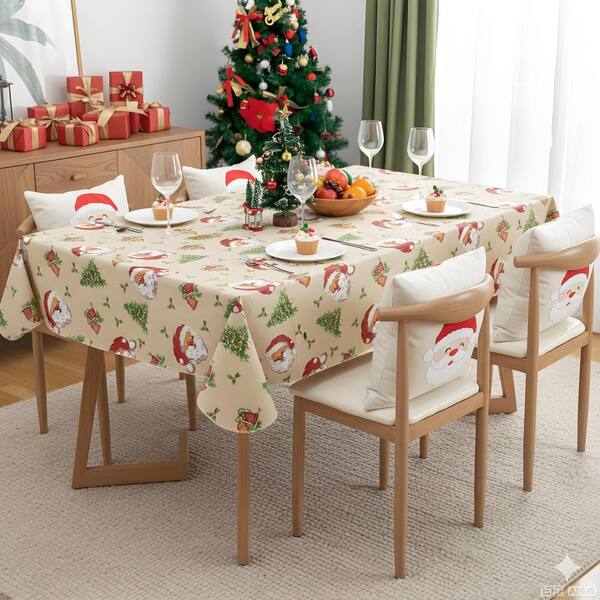 60'' Christmas Table Cloth Waterproof Vinyl Tablecloths with Flannel Backing for Round Tables Plastic Tablecloth