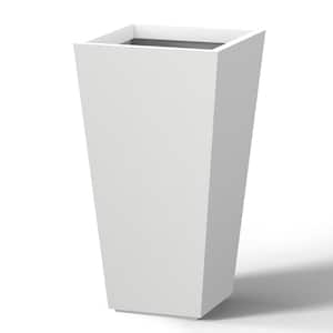 Modern 24.5in. High Large Tall Tapered Square Crisp White Outdoor Cement Planter Plant Pots Set of 2