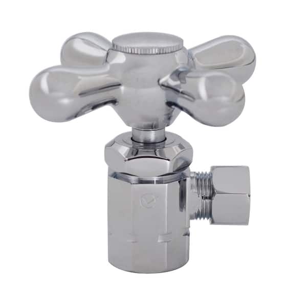Cross Handle Angle Stop Shut Off Valve, 1/2" IPS Inlet with 3/8" Compression Outlet, Polished Chrome