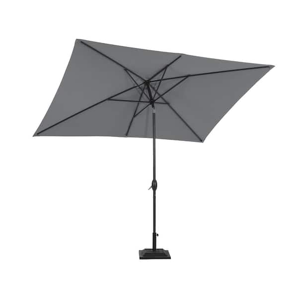 Mondawe 9 ft. Aluminum Market Patio Umbrella Outdoor Umbrella in Gray with Push Button Tilt and Crank Lifting System