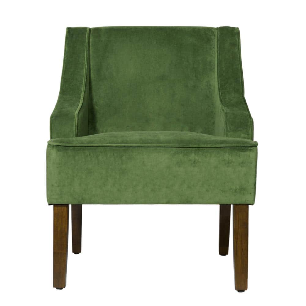 Forest Green Velvet Swoop Arm Accent Chair with Wood Legs