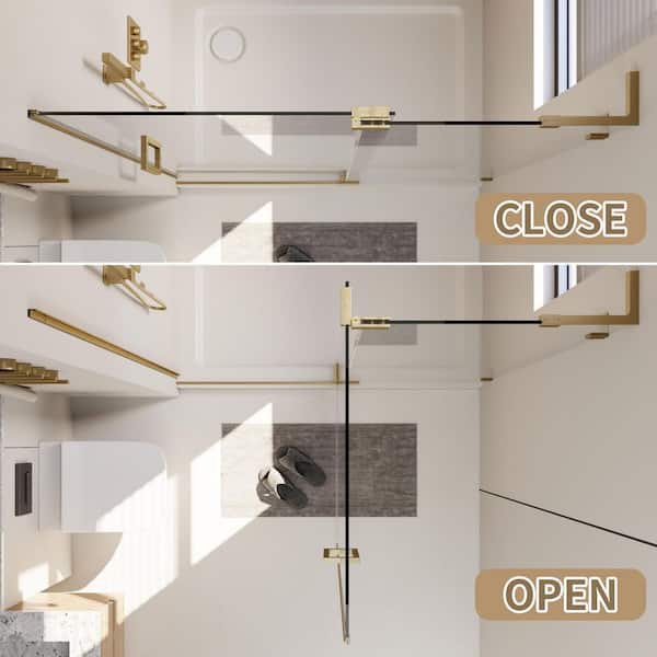 Shower Door 34 in. W x 72 in. H Single Panel Frameless Fixed Shower Door, Open Entry Design in Matte Black