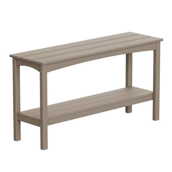 Laguna Outdoor Patio Bar Console Table with Storage Shelf Weathered Wood