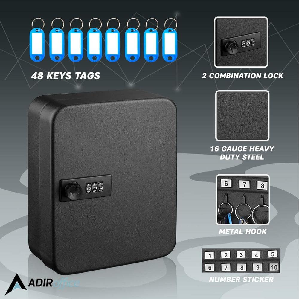 Black Steel 30-Key Secure Cabinet with Combination Lock