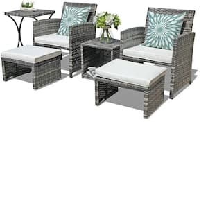 6-Piece Wicker Outdoor Bistro Set with White Cushions