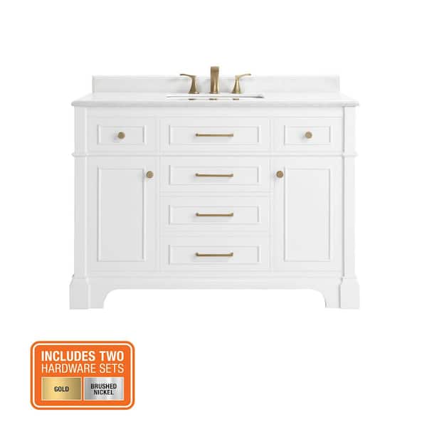 Melpark 48 in. Single Sink White Bath Vanity with White Engineered Marble Top (Assembled)