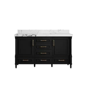 Hudson 60 in. W x 22 in. D x 36 in. H Single Sink Bath Vanity in Black with 2 in. Viola Night Qt. Top