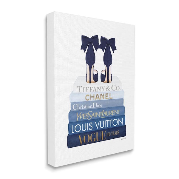 Navy Blue Bow Heels Chic Glam Bookstack by Amanda Greenwood Unframed Print Abstract Wall Art 30 in. x 40 in.