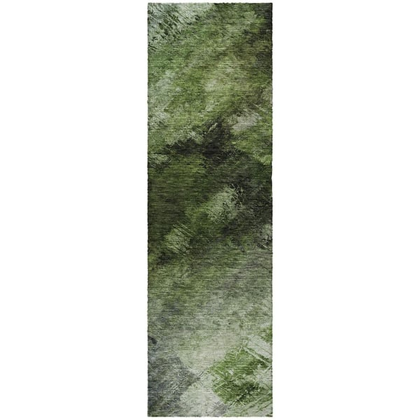 Dream Shag Premium Machine Washable Abstract ADS590 Green 2 ft. x 7 ft. Runner Rug