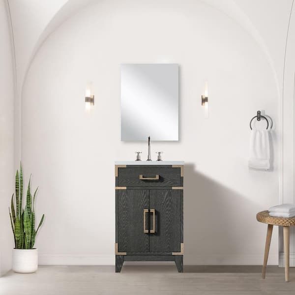 Fossa 20 in. W x 18 in. D Black Oak Single Bath Vanity with Acrylic Top, 18 in. Mirror and Faucet Set