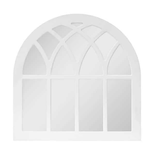 PARISLOFT 31.875 in. W x 31.875 in. H Arch Framed Classic White Wood Mirror