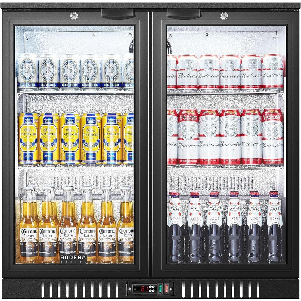 Velivi 36 in. W 7.2 cu. ft. Commercial Slim Narrow Upright Display Refrigerator 2-Glass Door Beverage Cooler, Black