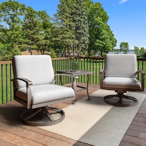 Swivel Rockers Chairs 3-Piece Aluminum Patio Conversation Set with End Table and Gray Cushions