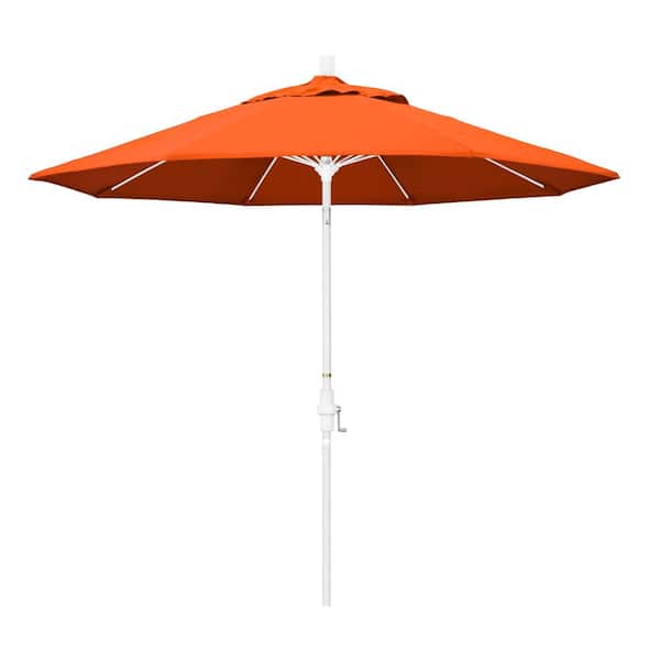 California Umbrella 9 ft. Matted White Aluminum Collar Tilt Crank Lift Market Patio Umbrella in Melon Sunbrella