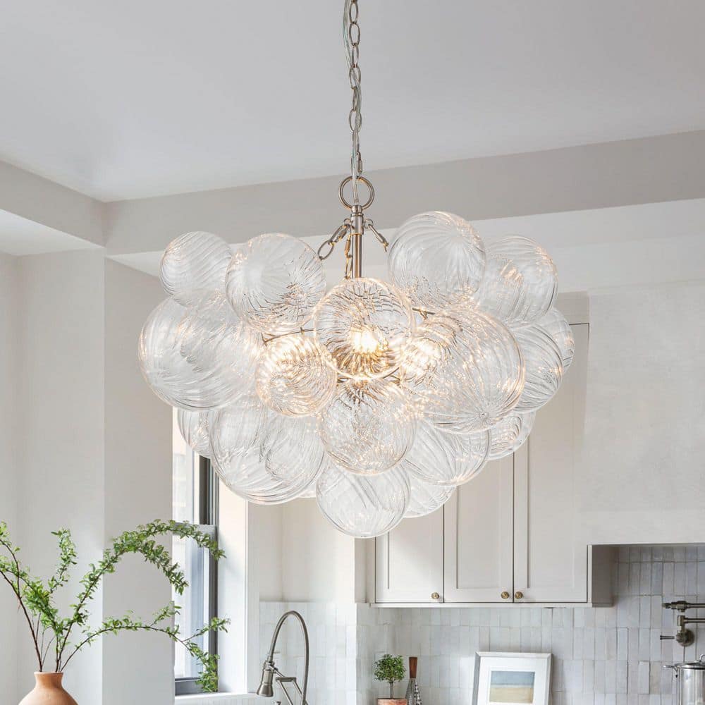 HUOKU Neuvy 3-Light 23.6 in. W Nickel Chandelier with