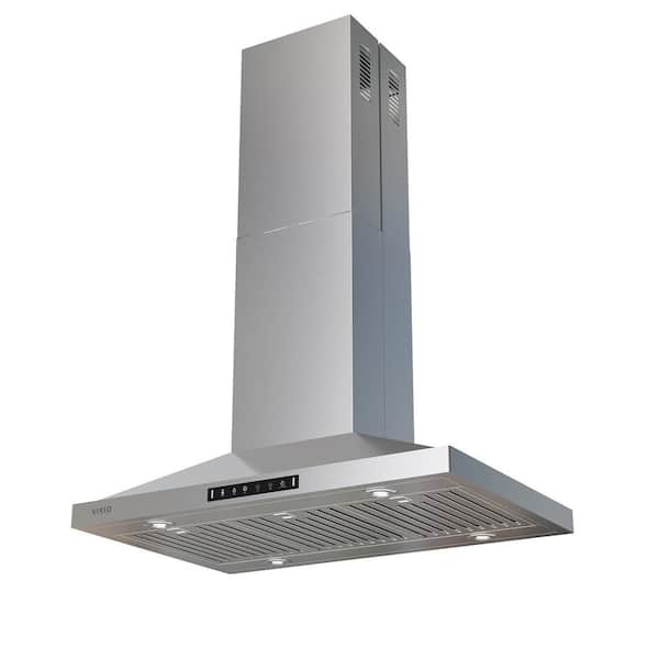 VIKIO PRO 42 in. 400 CFM Convertible Quiet Island Range Hood Beverage in Stainless Steel w/4 LED Lights, Permanent Baffle Filters