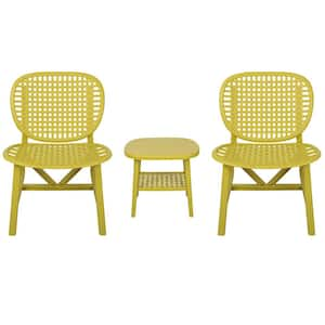 Yellow 3-Piece Plastic Patio Conversation Set, All Weather Bistro Set with Widened Seat for Balcony Garden Yard