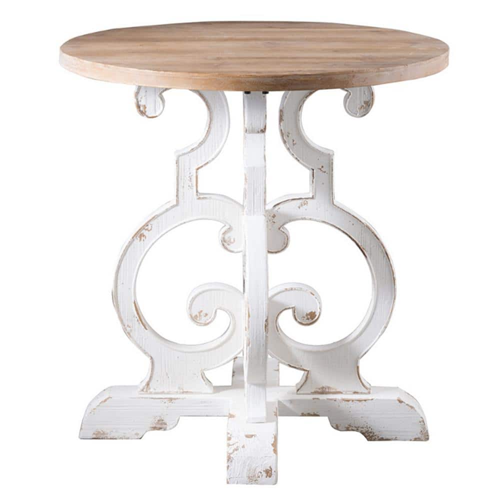 Natural Wood Round Dining Table with White Pedestal Base