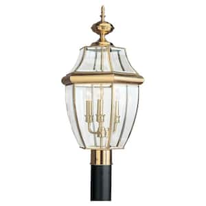 Lancaster 3-Light Outdoor Polished Brass Post Top