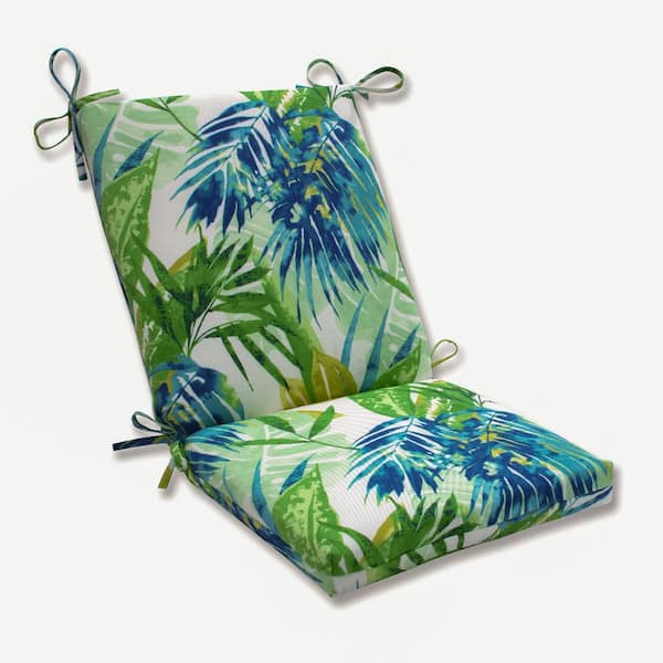 Pillow Perfect Tropic Floral Outdoor/Indoor 18 in. W x 3 in. H Deep Seat, 1 Piece Chair Cushion and Square Corners in Blue/Green Soleil