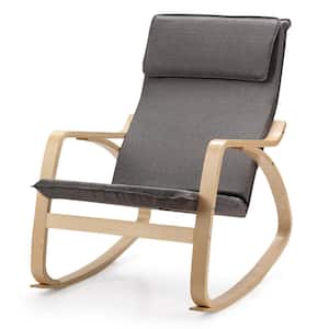 Wood Outdoor Rocking Chair with Gray Cushion
