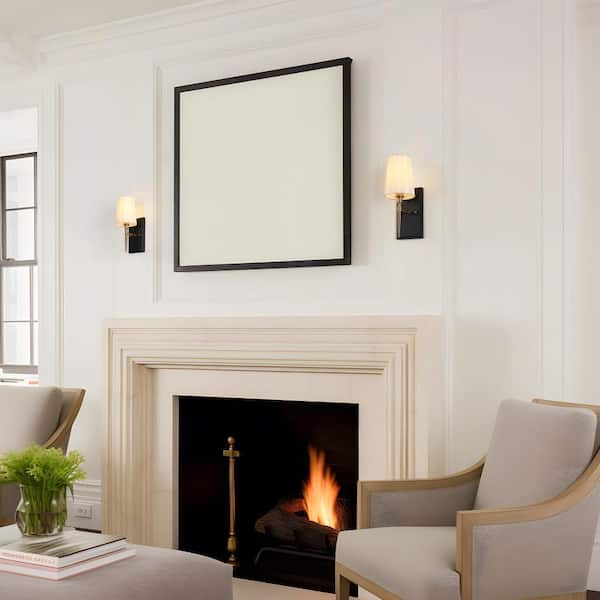 1-Light Modern Brass-Plated Indoor Wall Sconce, Farmhouse Fabric Bathroom Vanity Light, Classic Black Wall Light
