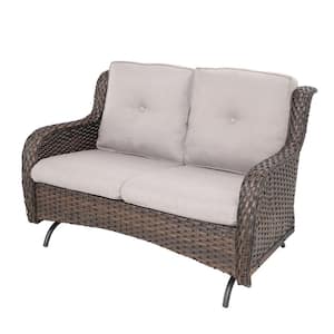 2-Person Wicker Outdoor Patio Glider Couch with Deep Seating and Cushions, Suitable for Porch Deck Balcony (Brown/Beige)