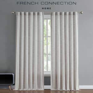 Misty Linen Beige Faux Linen 52 in. x 96 in. Light Filtering Back-Tab Tiebacks Curtain (2 Panels and 2 Tiebacks)