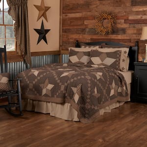 Farmhouse Star Charcoal Dark Tan Creme Primitive Country Patchwork California King Cotton Quilt