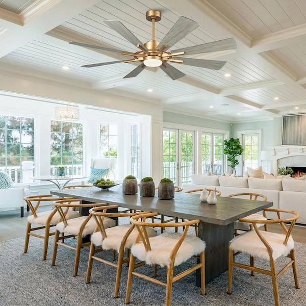 60 in. Windmill 8-Blade Integrated LED Gold Ceiling Fan with Light and Remote Control