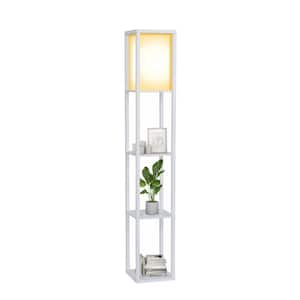 63 in. White standard Floor Lamp Multi-Storage Organizer with Linen Shade