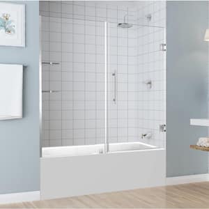 BelmoreGS 59.25 in. to 60.25 in. x 60 in. Frameless Hinged Tub Door with Glass Shelves in Stainless Steel