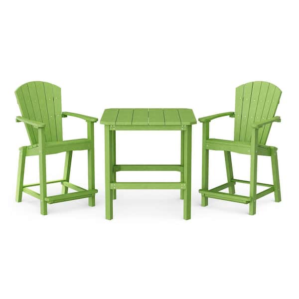 Wildridge Classic 3-Piece Lime Green HDPE Plastic Outdoor Patio Counter Set