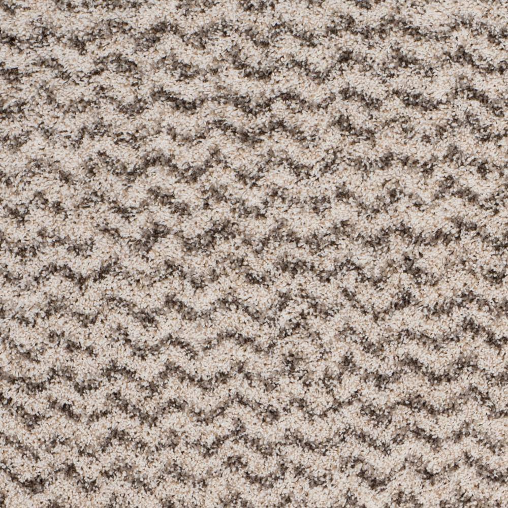 Ivory and Grey Chevron Shag Area Rug 6' x 9'