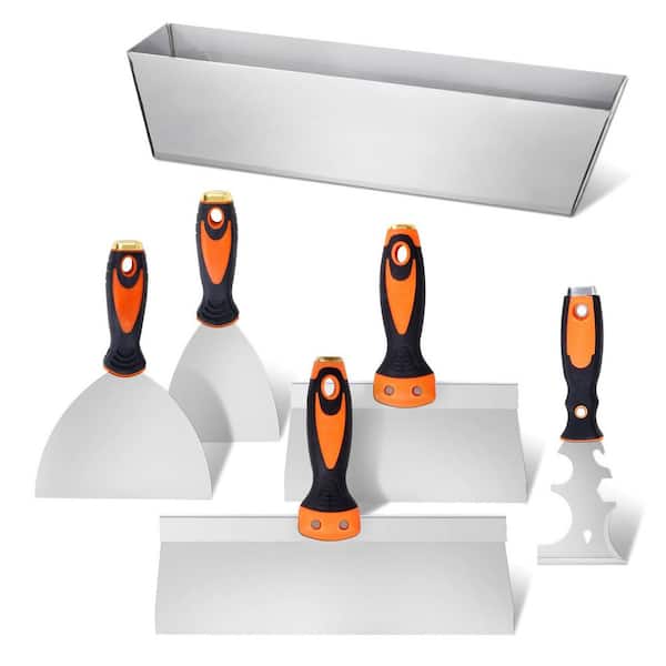 Drywall Knife Set, 6-PCS Drywall Tool, Includes 3 in. Paint Scraper, 2-Putty Knives, 2-Tape Knives Aand 12 in. Mud Pan