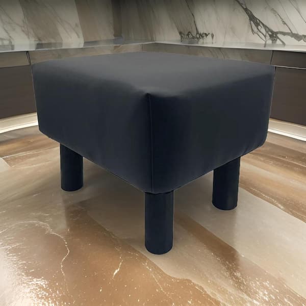 Benjara Ginni Black Wooden and Faux Leather Rectangular (16 in. ) Ottoman (Set of 2)