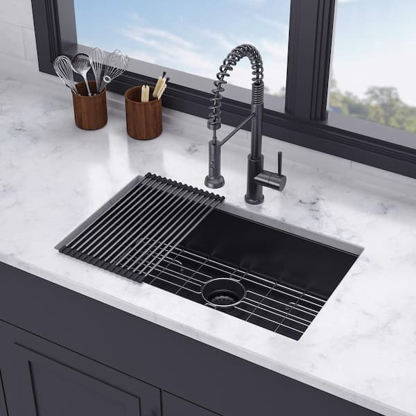 30 in. L x 18 in. W Undermount Single Bowl 16-Gauge Stainless Steel Kitchen Sink in Gunmetal Black