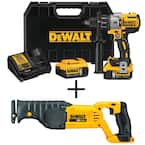 20V MAX XR Cordless Brushless 3-Speed 1/2 in. Hammer Drill, Reciprocating Saw, and (2) 20V 5.0Ah Batteries